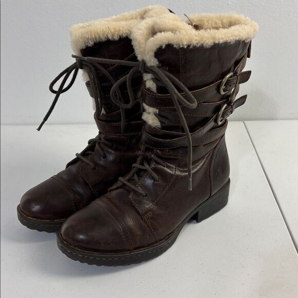 Born Zuniga Women Brown Leather Boots Shearling Lined Harbor Cottage Boho SZ 6.5 - Picture 5 of 13